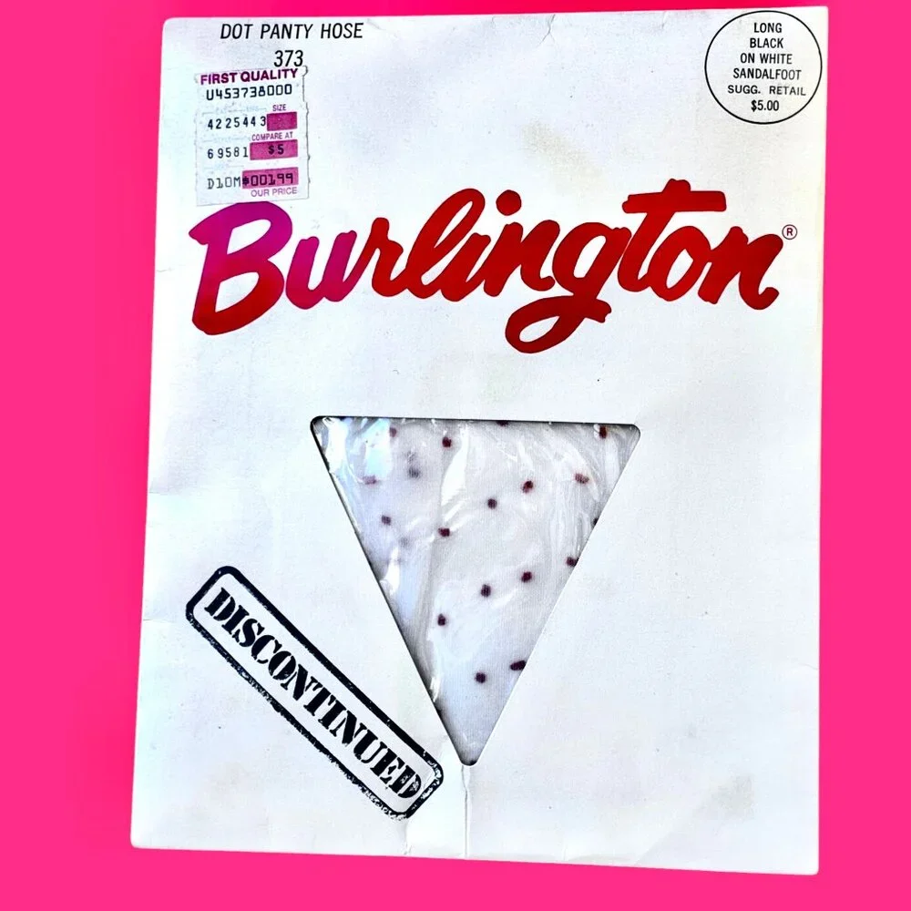Burlington Vintage Pantyhose WHITE WITH PINK DOTS size Long New